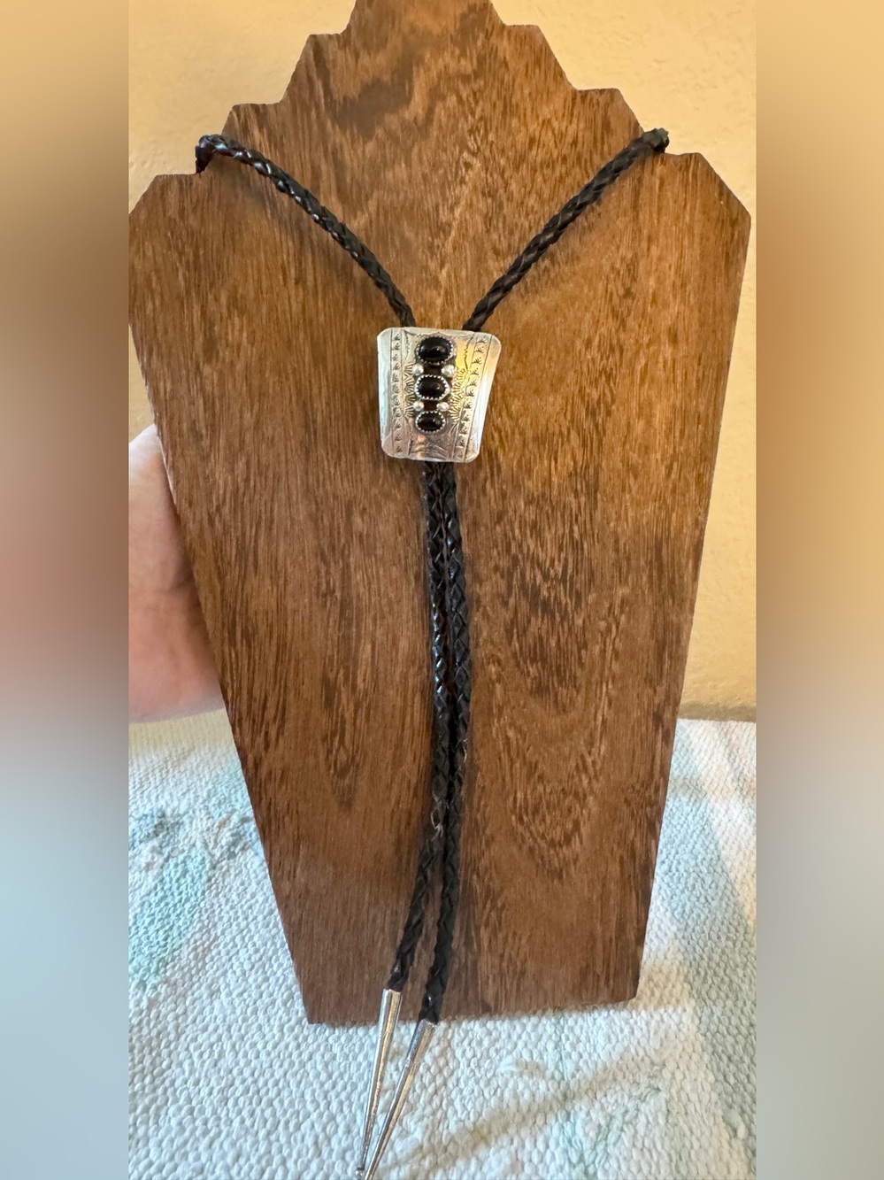 Vintage Southwestern Onyx and Sterling Silver Bolo Tie